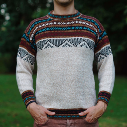 Incasol - Puyu - Handmade alpaca cardigan sweater white man from Peru